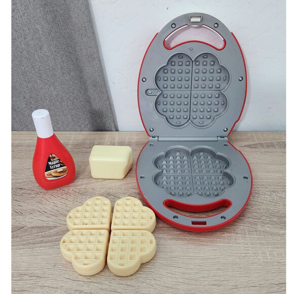 in home Other - Kids Waffle Maker Toy Pretend Syrup Breakfast Set Play Food Red Appliances
